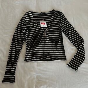Black and White Striped Women's Top